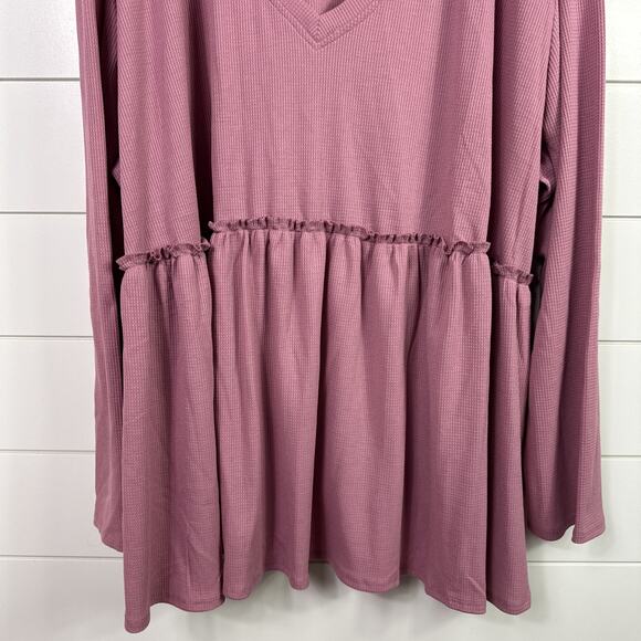 Torrid Knit V-Neck Lace Long Sleeve Waffle Thermal Babydoll Shirt Purple sz 4 - Picture 3 of 8